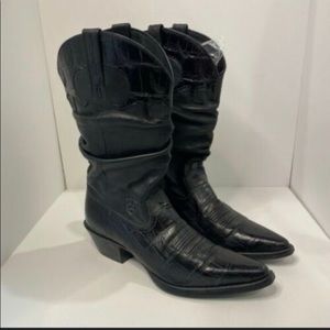 Ariat Black leather with crock skin slouch cowboy boot